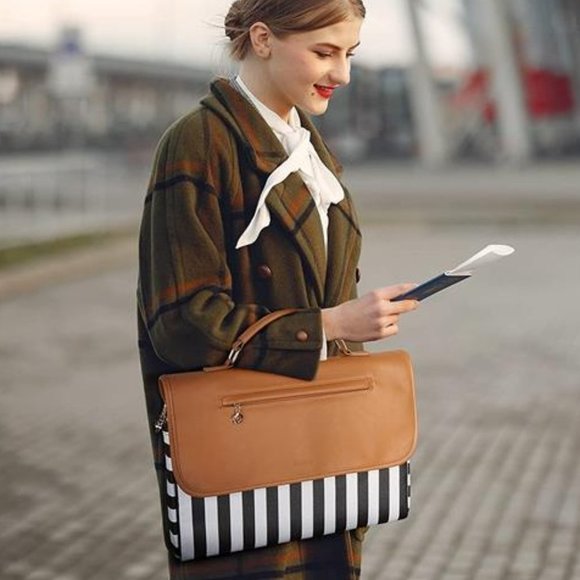 Laptop Shoulder Bag for 13-15 inch, Stripe-brown